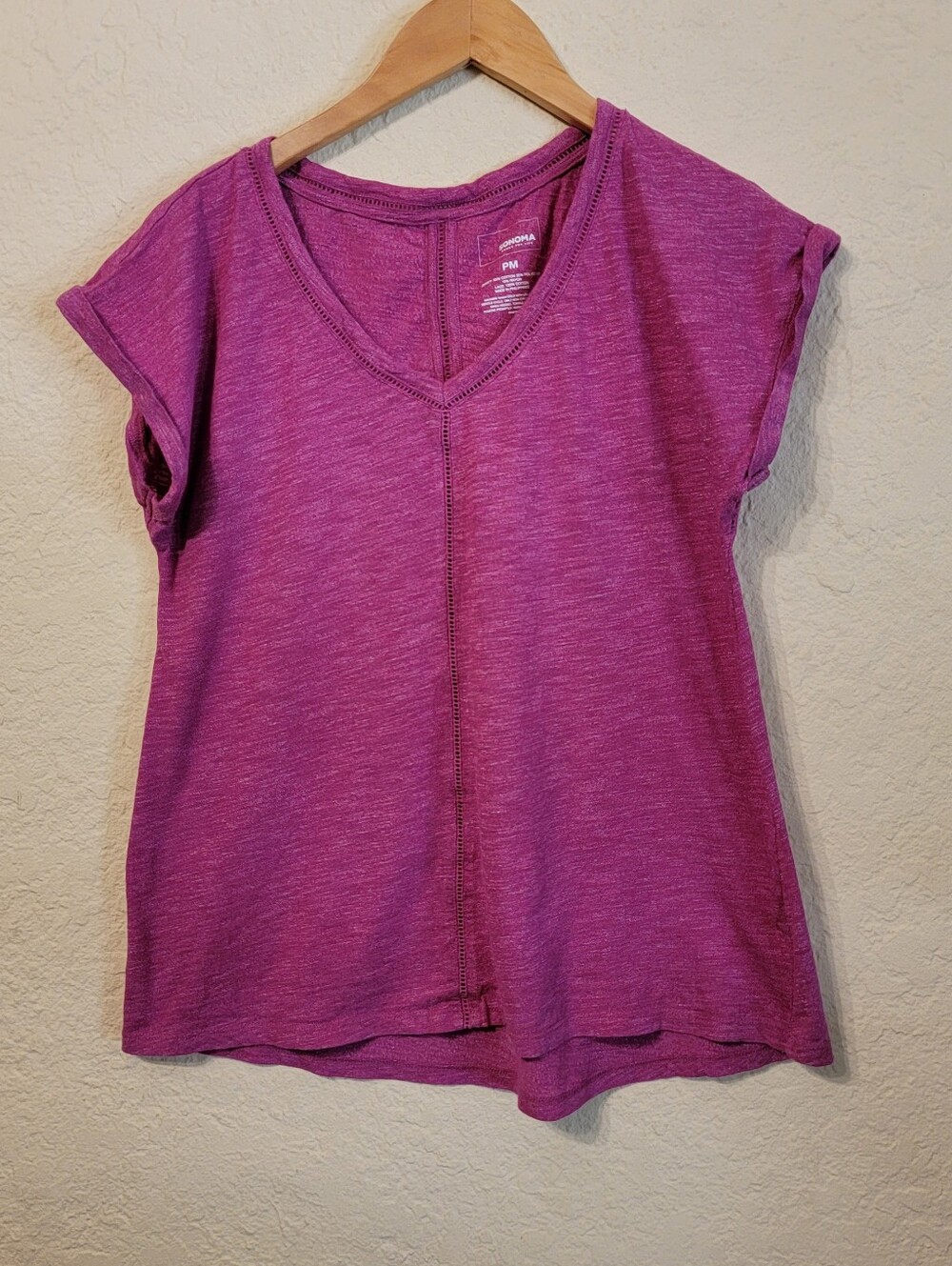 Sonoma Goods For Life V-Neck Tee Magenta Heathered Short Sleeve Size PM